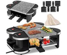 KESSER® 2in1 Raclette - Tischgrill, Grill Partygrill, für 4 Personen 2 x Natursteinplatte,360° Gelenk, Leistung: 600 Watt, 4 Pfannen und Holzspatel,