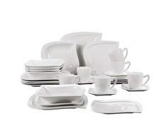 MALACASA, Serie Elvira, 30 tlg. CremeWeiß Porzellan Geschirrset Kombiservice Tafelservice im eleganten Design mit je 6 Stück Kaffeetassen, Untertassen, Dessertteller, Suppenteller und Flachteller für 6 Personen