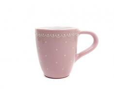 UNGARNIKAT Keramik Milchkaffeebecher/Kaffeebecher Tasse rosa mit handbemalten kleinen weißen Punkten und Spitze am Rand