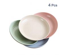4-Stück 19,8 cm Weizenstroh Abbaubar Gesunde Geschirr Teller, Mikrowellen& Spülmaschinenfest, Snack-Tablett/ Teller, Leichte BPA-freie Salat/ Kuchen für Kids, Kleinkind, Anti-Fall, ungiftig (4 Farben)