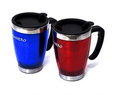 Bucanero Isolierbecher 460 ml Set 2 STK. (rot + blau) - Thermobecher mit praktischem Griff - Ideal als Kaffeebecher Autobecher Trinkbecher - Travel Mug für heiße und kalte Getränke (Set 2 STK.)