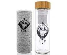 Mountain Teeflasche mit Sieb to go – Tee & Eisteeflasche aus doppelwandigem Glas, 2-in-1 Teesieb – Teebereiter, Fruit Infuser & Infused Water Bottle, 400 ml