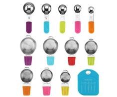 13pcs Edelstahl Messbecher und Messlöffel Set mit Magnetischer, 5 Measuring Cups 7 Messlöffel 1 runden Ringen, mit Silikon Griff und Meßlineal für trockene und flüssige Zutaten zum Kochen Backen