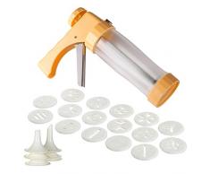 Joyeee Gebäckspritze für Kuchen und Kekse, Gebäckspritze Edelstahl, Einhand-Garnierspritze, Kuchen-Zuckerglasur-Set, Gebäckpresse, mit 16 Unterschiedlicher Stil Form Schimmel und 6 Tüllen