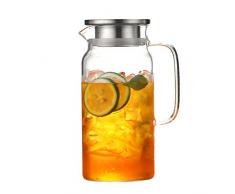 Teekanne Glas Teebereiter, Glaskaraffe 1.2 Liter / 1,8 Liter (Volle Kapazität) Glaskrug aus Borosilikatglas Wasserkrug mit Edelstahl Deckel Karaffe Glaskanne