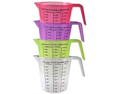Messbecher Set 4 Stück - 13cm Stapelbar BPA-freiem Kunststoff Messbecher zum Abmessen von Flüssigkeiten, Öl und Backzutaten mit Gramm und Kubikzentimeter Skala