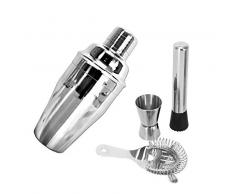 Bar Cocktailshaker Set Edelstahl Cobbler Shaker Cocktail Maker Drink Mixer Barkeeper Zubehör mit Sieb Messbecher Stößel Silber 4 teilig