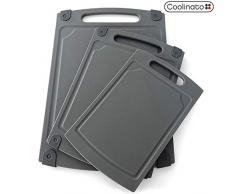 Coolinato Schneidebrett 3er Set in unterschiedlicher Größe mit Saftrille - Antibakterielle Schneidbretter, Hygienische Trennung von Lebensmitteln