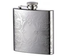 Herbertz 170 ml, Edelstahl, Poliert, Blumenmotiv, Gesicherter Verschluß Taschenflaschen