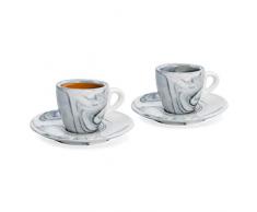 Hausmann & Söhne Espresso Tassen dickwandig | Set 4-TLG | 2er Set Schwarze Marmor Tassen mit Untertassen | Porzellan | Tasse 80ml | Espresso Tassen Set mit Untersetzer | Geschenkidee
