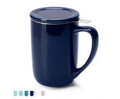 Sweese 203.103 Teetasse mit Deckel und Sieb, Tee tassen Porzellan für Losen Tee Oder Beutel, Dunkelblau, 450 ml