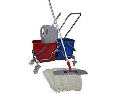 CleanSV Wischset 50 cm - Doppelfahrwagen Chrom / Reinigungswagen mit Presse, Mop Set: bestehend aus 3 Baumwollmop / Wischmop 50 cm , einem 50 cm Klapphalter mit Profi Telekopstiehl