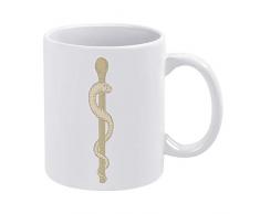 Süße Tasse für Kaffee und Tee, Stab des Asklepius, weiße Keramiktasse, Geschenke für Kinder, 325 ml