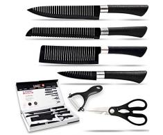 Messerset, Küchenmesser Set, Schwarz Oxid Edelstahl Messerset, messer set, 6 teiliges Kochmesser Set mit Fleischmesser, Brotmesser, Gemüsemesser, Obstmesser, Sparschäler, küchenschere
