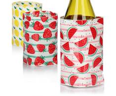 COM-FOUR® 3x Flaschenkühler für unterwegs - Weinkühler Manschette mit Sommer-Motiven - Kühlmanschette für Bier, Wein und Softdrinks - Sektkühler [Auswahl variiert]