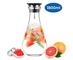 ecooe Glaskaraffe 1800ml (Volle Kapazitat) Glaskrug aus Wasserkrug mit Edelstahl Deckel Karaffe Glaskanne