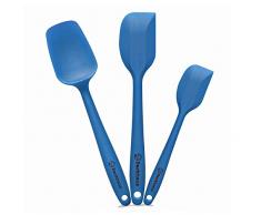 Backhaus ® Silikon Teigschaber und Löffel Set mit Edelstahlkern, 3-Teilige Antihaft Küchen-Schaber aus Platin Silikon | Blau