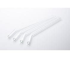 HALM Glas Strohhalme Wiederverwendbar Trinkhalm - 4 Stück gebogen 23 cm + plastikfreie Reinigungsbürste - Spülmaschinenfest - Nachhaltig - Glastrinkhalme Glasstrohhalme für Smoothies, Long-Drinks