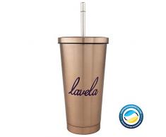 lavela - doppelwandiger Edelstahl Becher in 500 ml mit Vakuumisolierung und Strohhalm (Kaffeebecher/Teebecher/Tumbler)