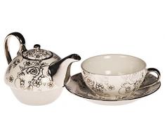 TEA FOR ONE Teeset Teekanne weiß silber Teetasse Untertasse Teekännchen Kanne