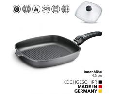Hoffmann Grillpfanne Induktionsherd mit Deckel 28 x 28 cm I Made in Germany I Backofengeeignet bis 280 Grad I scharf anbraten leicht gemacht I 100% Verzugsfreier Boden I Nutz-Bratfläche 23 x 23 cm