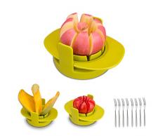 HENSHOW Obstschneider Set, 4 in 1 Multifunktions Obstschneider gehören 3 Verschiedene scharfe Klingen aus rostfreiem Stahl Apfelschneider/Mango-Schneider/Tomatenschneider, mit 8 Fruchtgabel