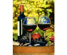 Artland Qualitätsbilder I Glasbilder Deko Glas Bilder 60 x 80 cm Ernährung Genuss Getränke Wein Foto Grün A7JN Gläser Rotwein Fass Herbstblätter