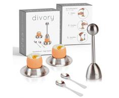 DIVORY Eierköpfer Set Eierschalensollbruchstellenverursacher Eierbecher Sollbruchstellenverursacher Edelstahl - 1x Eierköpfer - 2X Eierbecher - 2X Löffel I Geschenkidee Geschenk