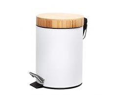 SPRINGOS Mülleimer Abfalleimer Papierkorb Edelstahl 3L Weiß Schwarz Bambus (Weiß-Bambus)