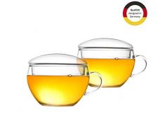 Creano 2er-Set Teeglas mit Deckel, praktisch für ErblühTeelini oder Teebeutel, Latte Macchiato, Kaffee | 200ml