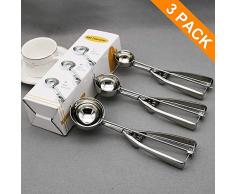 Smyidel Eisportionierer Eislöffel Edelstahl Poliert 3 Stück Verschiedene Größen Klein 4cm, Mittel 5cm & Groß 6cm Eisportionier mit Auslöser für Eiscreme Plätzchen Kuchen Teig (Ice Cream Scoop)