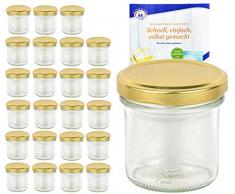 24er Set Sturzgläser 167 ml Deckelfarbe gold To 66 inkl. Diamant Gelierzauber Rezeptheft, Marmeladengläser, Einmachgläser, Einweckgläser, Gläser