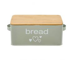 Mack geräumiger Brotkasten aus Metall in Farbe Grau Brotdose mit Bambusdeckel als Schneiderbret Maße 33x18x12cm Brotbox mit Luftzirkulation