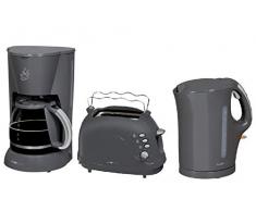 CLATRONIC Frühstücksset 1,7 Liter Wasserkocher + 1,5 L Kaffeemaschine + 2-Scheiben Toaster Grau