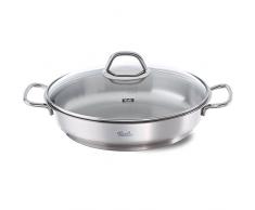 Fissler original-profi collection / Edelstahl-Servierpfanne (Ø 28 cm) Bratpfanne mit Glas-Deckel, hoher Rand, Paella-Pfanne, Induktion, alle Herdarten
