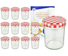 MamboCat 12er Set Sturzgläser 230 ml Hoch Deckelfarbe rot weiß kariert to 66 inkl. Diamant Gelierzauber Rezeptheft, Marmeladengläser, Einmachgläser, Einweckgläser, Gläser