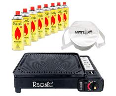 Mianova Campingkocher Gaskocher im Koffer BBQ Grill Anzünder Camping Shisha Kohle Kohleanzünder Grillanzünder RS-4030 mit 8 Gasflaschen Kühltasche