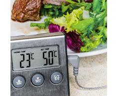 Prochef Digital Grillthermometer für Gasgrill und Ofen von Edelstahl mit Langes Kabel. Profi Bratenthermometer für Fleisch mit Hitze und Zeit Alarm. 100% Geld-zurück-Garantie.