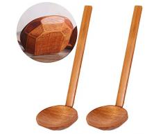 Ziyero 2 Stück Natürlicher Langer Griff Löffel Handgemacht Holzlöffel Chinesischer Retro-Suppenlöffel Schildkröte Löffel Geeignet für Brei, Suppe, Ramen, Hot Pot, Restaurant, Haushalt usw (Braun)
