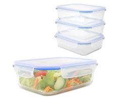 Maison & White Set von 4 luftdichten Frischhaltedosen | 4 x Glaswannen | BPA-freie Schnappverschlüsse mit Entlüftungsschalter | Mikrowelle, Geschirrspüler und Gefrierschrank Safe