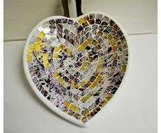 Teller in Mosaiktechnik Herzform Dekoteller Gold-Lila 27x26cm Mosaikteller