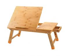 Nnewvante Große Größe Laptoptisch Betttablett Betttisch einstellbar Bambus faltbar Frühstück Rechts- und Linkshänder Bettschreibtisch kippbar mit Schublade bis zu 18 Zoll