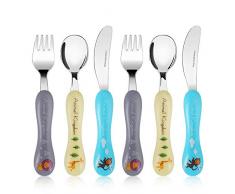 Lehoo Castle KinderBesteck ab 2-4 Jahr, 6-teilig KinderBesteck Edelstahl, Kleinkind Gabeln Löffel Messer Set, Baby Löffel Gabel Messer (Tierreich)