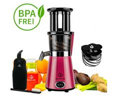 NUTRILOVERS Slow Juicer Entsafter mit 2 Einfüllöffnungen | Elektrische Obst & Gemüse Saftpresse | BPA-Frei | Geringe Drehzahl nur 60 U/min - 350 Watt | Glas-Trinkflasche & Reinigungsbürste