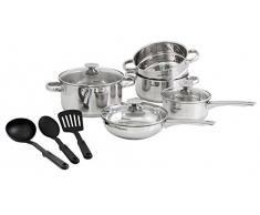 Karcher Topfset Jule aus Edelstahl, Kochgeschirr Induktion-Kochtopf-Set inkl. Küchenhelfer, Töpfe und Pfanne und Stielkasserolle mit Glasdeckel, 11-teilig