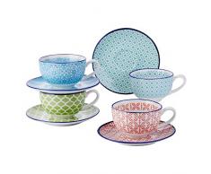 Vancasso Kaffeeservice Porzellan, Macaron 8 teilig Kaffeeset bunt für 4 Personen, Beinhaltet Kaffeetassen, Untertassen