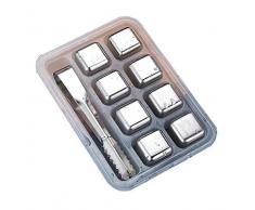 MAODOU Whisky Steine, Wiederverwendbare Edelstahl Eiswürfel Set + Zange | 8 Metall Kühlsteine,Cocktail Gin Whiskey, Geburtstag Geschenk Mann & Frau 8 pcs