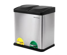 SONGMICS Mülleimer 30 Liter, Mülltrennung, 2 x 15 Liter, Abfalleimer, Treteimer mit Inneneimern, farbigen Pedalen, Mülltrennsystem für die Küche, silbern-schwarz LTB30L