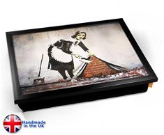 Banksy Street Maid Cushion Lap Tray Kissen Tablett Knietablett Kissentablett - Schwarzer Rahmen