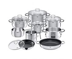 Silit Toskana Topfset Induktion 10-teilig, Edelstahl teilmattiert, Induktionstöpfe unbeschichtet, Glasdeckel, Milchtopf, Dämpfeinsatz, Pfanne